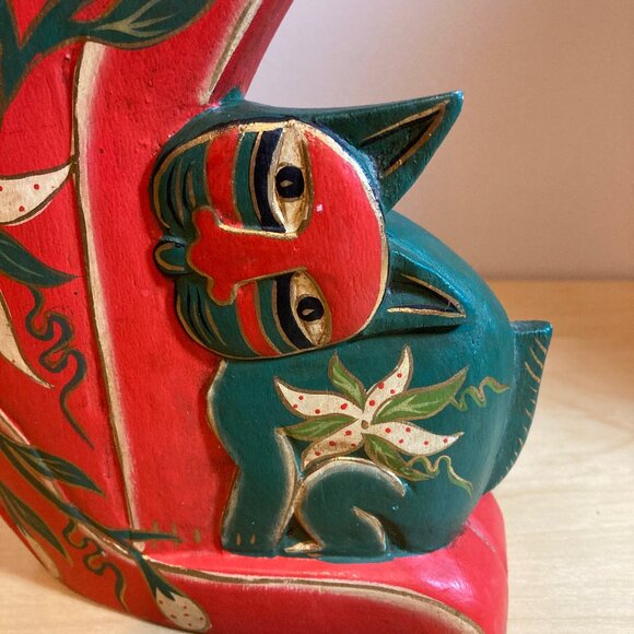 Laurel Burch Inspired Orange, Green, Gold Cat and Kitten - Picture 3 of 6